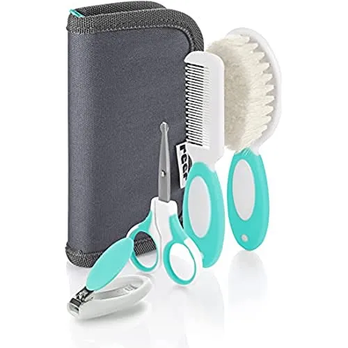 reer BabyCare Babypflegeset, 5teiliges Neugeborenen-Starterset mit Natur-Haarbürste