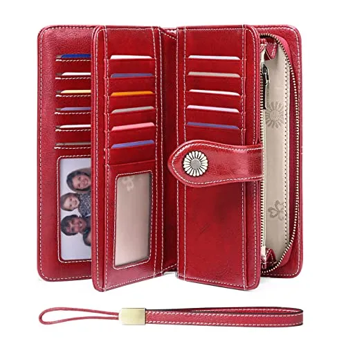 SENDEFN Geldbörse Damen Leder Portmonee Gross Frauen Clutch RFID Schutz Blocking große Kapazität Lang Geldbeutel mit 24 Kartenfächer und Portemonnaie Abnehmbare Handschlaufe