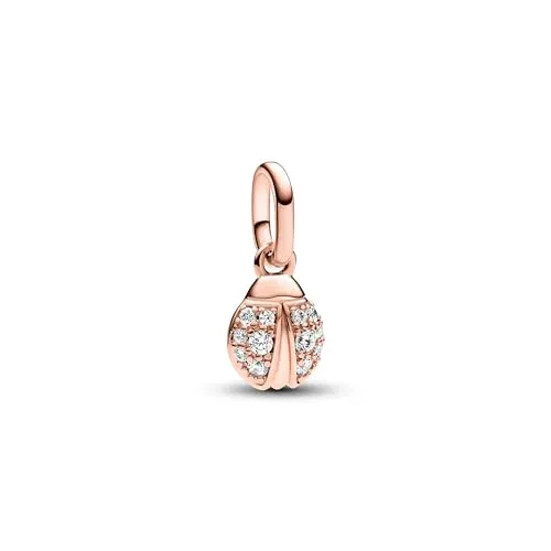 PANDORA ME Glücks-Marienkäfer Mini-Charm-Anhänger aus Sterling Silber mit 14 Karat rosévergoldete Metalllegierung, Cubic Zirkoniastein, Kompatibel ME und Moments Armbändern, 783043C01