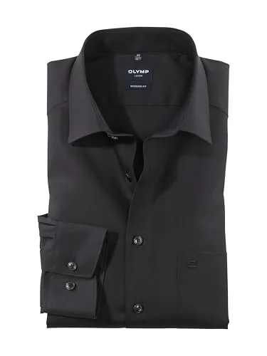 OLYMP Herren Hemd Modern Fit Langarm, Schwarz, 46 - Herrenhemden in modern fit mit elegantem New Kent Kragen, pflegeleicht und ideal für den Alltag oder besondere Anlässe.