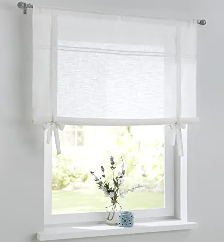 Kutti Bindegardine Vicky – Elegante Bindegardine mit Schleifenbändern - Die Bindegardine Vicky sorgt für romantische Fensterblicke. Mit Raffbändern individuell einstellbar, lichtdurchlässig und mit feiner Stickerei für einen charmanten Landhauslook.