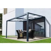 Pergola Air II mit Schiebedach - 392 x 305 cm, anthrazit - Elegante Pergola in anthrazit mit praktischem Schiebedach für flexiblen Sonnenschutz, ideal für Garten und Terrasse.