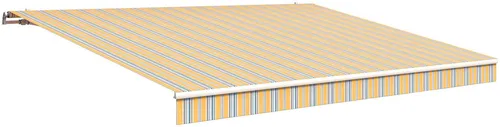 Gelenkarmmarkise WISMAR Gr. 10, bunt (grau, blau, gelb) - Markisen für Terrasse und Balkon, windresistent bis Windstärke 5, ideal für frische Brisen. Breite 300 cm, aus strapazierfähigem Polyacryl und leichtem Aluminium.