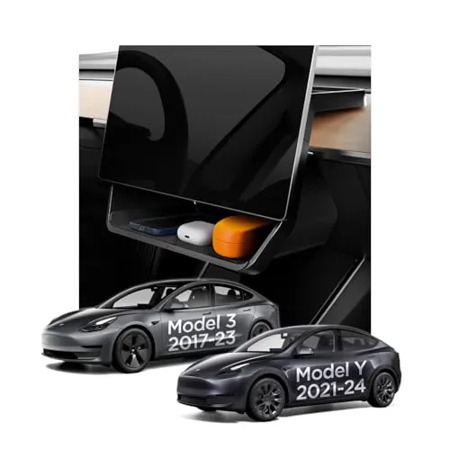 Spigen Aufbewahrungsbox für Tesla Model Y und Model 3 - Mittelkonsolen für Kfz: Hochwertige TPU und PC Verarbeitung mit Kohlefaser-Design, bietet intelligente Aufbewahrung unter dem Bildschirm für einfachen Zugriff und schützt Ihre Gegenstände.