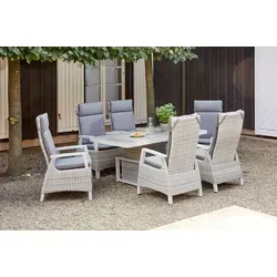SIENA GARDEN Corido Garten-Essgruppe, ice grey, Alu / Gardino®-Geflecht, 6 Diningsessel, stufenloser Lifttisch 160 x 90 x 47-71 cm