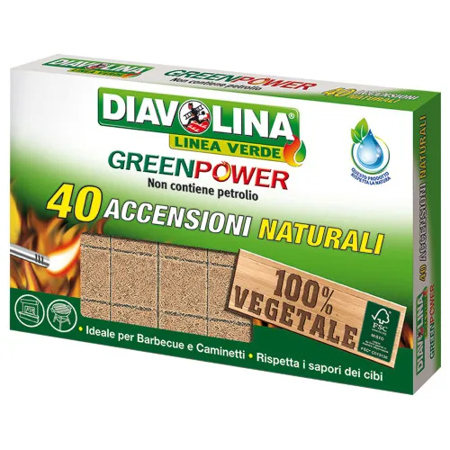 Diavolina Green Power 100 % pflanzlicher Feueranzünder, 40 Würfel, Grill,...
