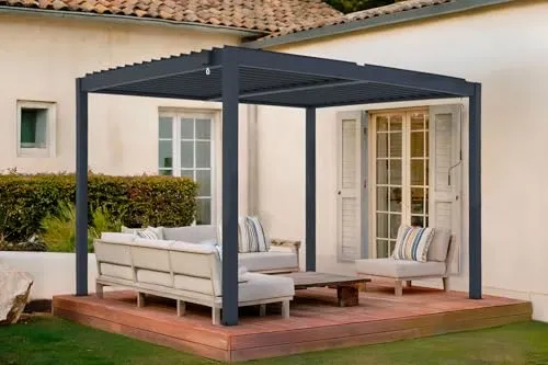 Cazeboo Piana 3x2,5m - Selbsttragende bioklimatische Pergola aus grauem Aluminium - Pergolen, hochwertige selbsttragende Konstruktion aus Aluminium, bietet optimalen Wetterschutz und eine stilvolle Ergänzung für jeden Garten.