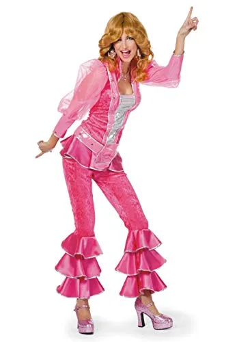 Damenkostüm Mama Mia Pink, Gr. 44 - Stylisches Showkostüm für Karneval und Fasching, bestehend aus Hose, Oberteil und Gürtel. Perfekt für Gruppenauftritte! Ergänzen Sie das Outfit mit passendem Zubehör aus unserem Wilbers & Wilbers Shop.