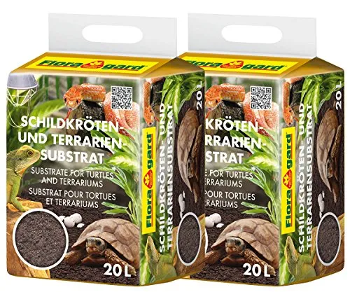 Floragard Schildkrötenerde & Terrariensubstrat 20 L (2×20 L) –staubarm & grabfähiges Substrat für Landschildkröten & andere Reptilien – reguliert Feuchtigkeit & eignet sich für Terrarien & Innengehege