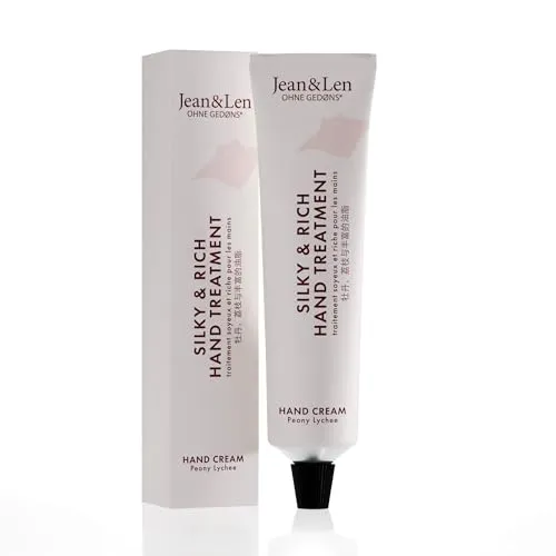 Jean & Len Silky & Rich Treatment Peony & Lychee, 100% recyclebare Alutube (ohne Deckel), reichhaltige Handcreme, sorgt für weiche Hände, ohne Parabene & Silikone, vegan, 75 ml