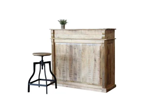 baario Bartisch Hausbar Theke BISTROT aus edlem Mangoholz - Kommoden aus massivem Mangoholz im Vintage-Design, ideal für gesellige Abende und sofort einsatzbereit, da fertig montiert.