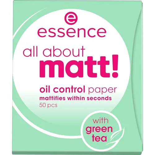 essence all about matt! Oil Control Paper – 50 Stück - Praktisches mattierendes Papier für unterwegs, absorbiert überschüssiges Öl und frischt das Make-up auf. Perfekt für einen matten Teint ohne Glanz, ideal für ölige Haut.