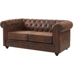 Chesterfield 2-Sitzer Sofa - Vintage-Look aus Microfaser - Sofas & Couches: Chesterfield 2-Sitzer im eleganten Vintage-Look, aus hochwertiger Microfaser, schmutzabweisend und besonders pflegeleicht für ein gemütliches Zuhause.