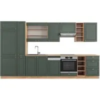 Vicco Küchenzeile Fame-Line in Grün-Gold Landhaus - Küchenzeilen mit elegantem Design und großzügigen Maßen (355 cm), ideal für stilvolle Küchen mit hochwertiger Eiche-Oberfläche.