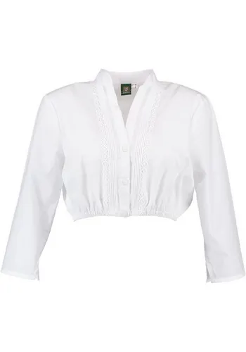 OS Trachten Langarm Trachten-Unterziehbluse Qorito, Größe 34, Weiß - Elegante Trachtenbluse mit Stehkragen und Biesen, ideal für festliche Anlässe und perfektes Styling unter Dirndln.