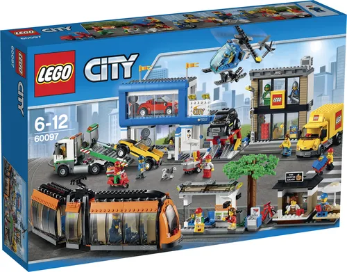 LEGO® City Stadtzentrum 60097 - Bunt - Lego Set mit detailliertem Stadtzentrum, inklusive funktionierender Straßenbahn und Werkstattbereich mit Hebebühne. Ideal für kreative Bauprojekte und fantasievolles Spielen.