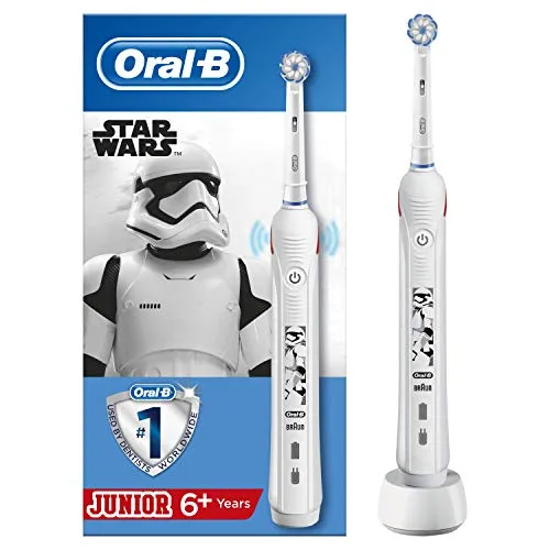 Oral-B Junior Star Wars - Elektrische Zahnbürste für Kinder - Elektrische Zahnbürste für Kinder ab 6 Jahren mit sanften, ultra-dünnen Borsten und Disney Magic Timer App für spielerisches Zähneputzen.