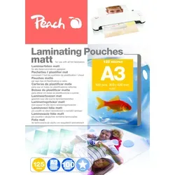 Peach Laminierfolien A3 - 100 Pouches, 125 Mic - Matt und Beschreibbar - Laminierfolien für DIN A3, ideal für den wasserdichten Schutz von Dokumenten. Mit elegantem, seidenmattem Finish und beschreibbar mit Kugelschreiber oder Bleistift.