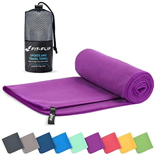 Fit-Flip Mikrofaser Handtuch - kompakte Microfaser Handtücher - ideal als Sporthandtuch, Reisehandtuch, Strandtuch - schnelltrocknend und leicht - Badetuch groß (90x180cm, Lila)