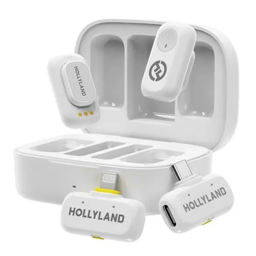 Hollyland Lark A1 Kabelloses Lavalier Mikrofon für iPhone und Android, 48 kHz/24 Bit, 3-stufige intelligente Geräuschunterdrückung, Microphone für YouTube,Podcast,Vlogging (Weiß, 2TX+2RX+Ladehülle)