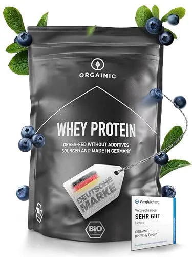 Orgainic Whey Protein Blaubeere bio - Bio-zertifiziertes Whey Protein für Sportler, mit 21 g Protein pro Portion, ohne Zusatzstoffe und künstliche Süßungsmittel – ideal für natürliche Energie.