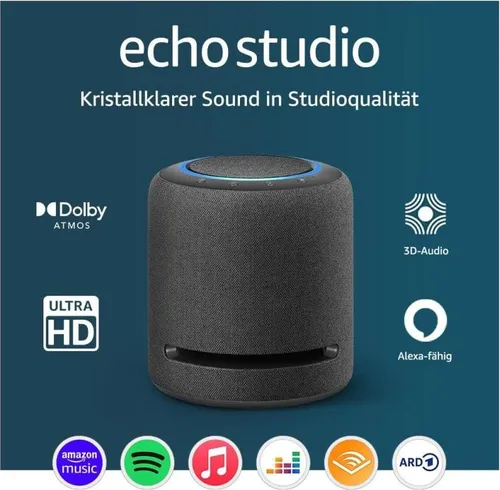 Echo Studio - 3D-Audio Lautsprecher mit Dolby Atmos, immersiver Klang und integrierter Smart-Home-Hub