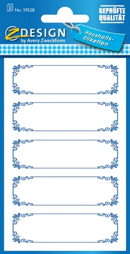 AVERY Zweckform Z Design Haushaltsetiketten "Rahmen blau" 3 Blatt à 5 Etiketten