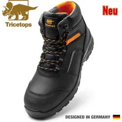 Tricetops CM070H Sicherheitsschuhe S3 Stahlkappe SRC - Komfortable Herren Arbeitsschuhe Gr. 46 - Schwarz - Wasserfeste Sicherheitsschuhe mit Stahlkappe und rutschhemmender Sohle. Atmungsaktives Coolmax-Gewebe sorgt für hohen Tragekomfort. Ideal für Baustellen und Werkstätten.