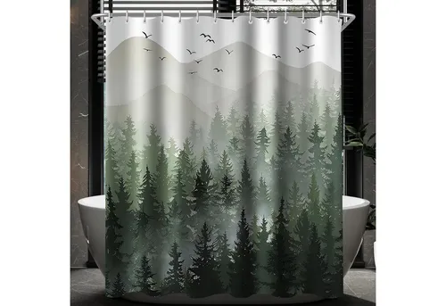 Lerores Duschvorhang Duschvorhang Wald Antischimmel 200x200cm Wasserabweisend 12 Ösen