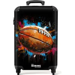 NoBoringSuitcases.com Hartschalen-Trolley mit leuchtenden Rädern - Rugby-Ball Graffiti Design - Hartschalenkoffer mit 36 Litern Stauraum und einzigartigem, buntem Rugby-Ball Design. Ideal als Handgepäck, leicht und mit 4 wendigen Rollen für maximalen Komfort.