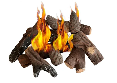 10-teiliges Keramikholz-Set für Bio-Ethanol und Gas Kamine - Dekoholz & -steine: 10 hochwertige, langlebige Holznachbildungen ohne giftige Dämpfe, ideal für eine stilvolle Kamin-Dekoration in jedem Raum.