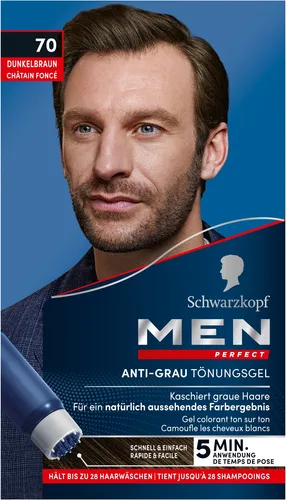 Schwarzkopf Men Perfect Anti-Grau Tönungs-Gel Stufe 2 - Natur Dunkelbraun - Haarfarben für Männer, blendet graue Haare in nur 5 Minuten aus und sorgt für ein natürliches Aussehen mit einer milden Formel für starkes Haar.