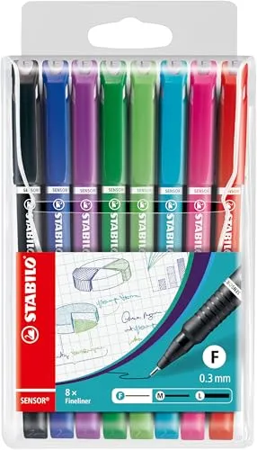 STABILO - Fineliner mit gefederter Spitze - SENSOR F - fein - 8er Pack