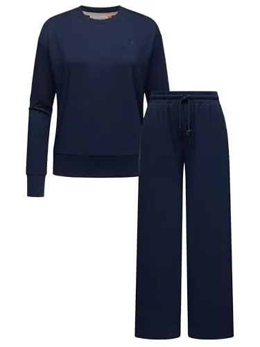 Ragwear Damen Freizeitanzug Zweiteiler-Jogginganzug bestehend aus Langer Hose und Pullover Lounge Set Delje YOUMODO Navy Gr. L