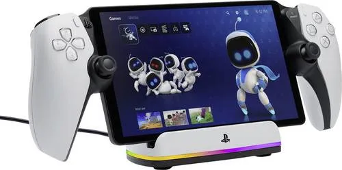 PowerA-Ladestation für PlayStation Portal™ Remote Player mit RGB-Beleuchtung - Zubehör für PlayStation 5 – Offiziell lizenziert, mit RGB-LED-Anzeige und beschwertem Standfuß für optimale Stabilität und stilvolles Laden.