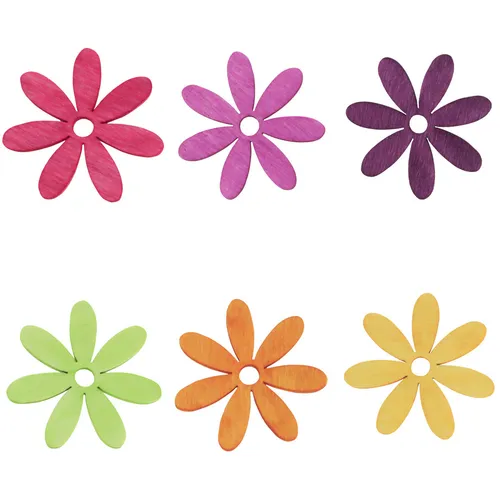 Holzblumen Streudeko Tischdeko Sommer Bunt 4cm 72 St