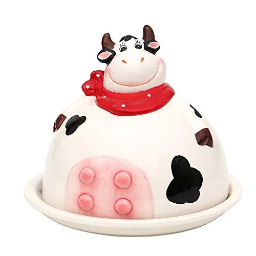 Dekohelden24 Keramik Butterdose - Kuh - - Tassen & Untertassen, handgemachte Butterdose, die Ihre Butter frisch hält und ein witziger Blickfang in jeder Küche ist.