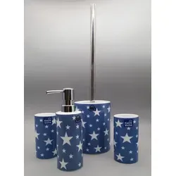 Kleine Wolke WC-Garnitur Nova, Badzubehör mare blau - Moderne WC-Garnitur mit stilvollem Sterne-Design. Inklusive Seifenspender und 2 Zahnputzbechern. Hochwertiges Porzellan, spülmaschinengeeignet und ideal für eine ansprechende Badezimmergestaltung.