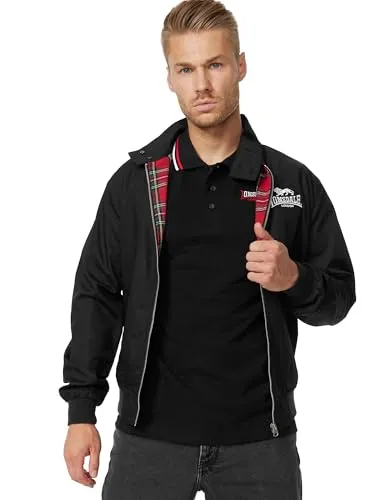 Lonsdale Herren Jacke Acton schwarz - X-Large - Funktionsjacke mit rotem karierten Innenfutter, großer Logodruck auf dem Rücken und Stehkragen, ideal für sportliche Aktivitäten und Freizeit.