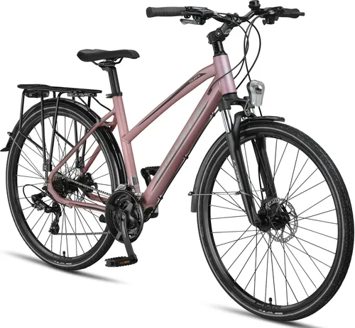 Licorne Bike Premium Touring Trekking Bike 28 Zoll - Aluminiumrahmen, Scheibenbremse, 21 Gang-Schaltung für optimalen Fahrkomfort und einzigartiges Design in Rosa
