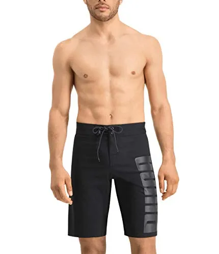 PUMA Herren Lange Boardshorts Badebekleidung, Schwarz, L EU - Badeshorts für Herren, aus Recyclingmaterialien hergestellt, schnelltrocknend und mit Stretchmaterial für optimalen Komfort, ausgestattet mit High-Tech-gebondetem Reißverschluss und kultigem PUMA Branding.