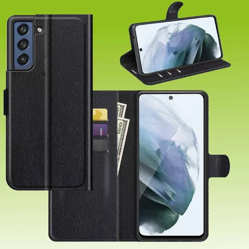 Für Samsung Galaxy S21 FE Handy Tasche Schwarz Etuis Kunst-Leder Cover Hülle Neu