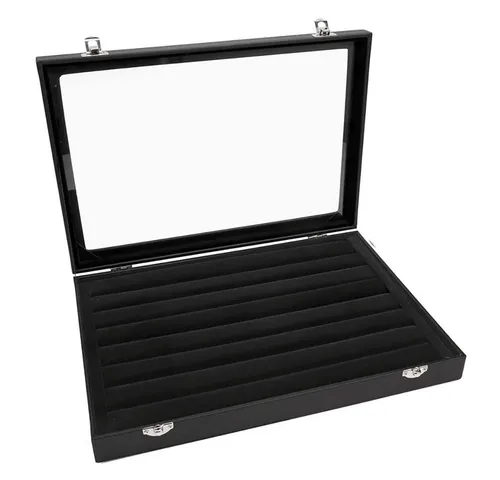 Sinoba Schmuckkasten Schmucklade Schmuckkästchen Schmuckbox für Ringe Ketten Ohrringe, Holz-Korpus, Velours-Bezug, mit Echtglas-Deckel