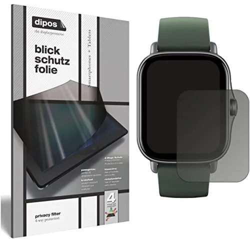 dipos I Sichtschutz-Folie matt kompatibel mit Amazfit GTS 2e Blickschutzfolie Display-Schutzfolie Privacy-Filter (Kleiner als das Glas, da Dieses gewölbt ist)
