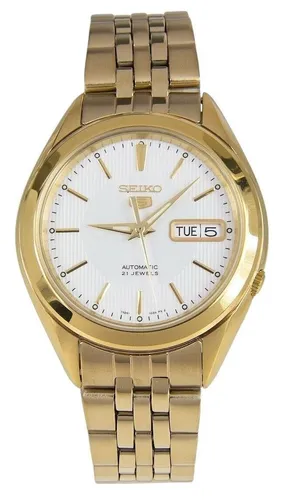 Seiko 5 Gold Tone Stainless Steel White Dial 21 Jewels SNKL26K1 Men's Watch