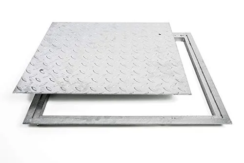 SA-60 Stahl Schachtabdeckung verzinkt begehbar 600 x 600 mm Tränenblech Schachtdeckel Deckel mit Rahmen Kanalschacht quadratisch eckig