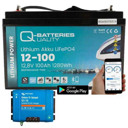 Q-Batteries Lithium Akku 12-100 - 12,8V 100Ah LiFePO4 Batterie - Autobatterien mit extrem hoher Zyklenfestigkeit und sicherer Lithium-Eisen-Phosphat-Technologie - ideal für Wohnmobile und Solaranwendungen.
