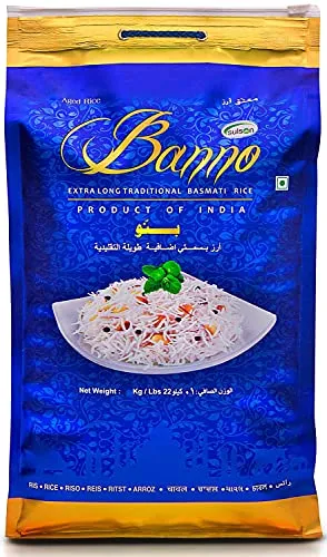 Banno Extra Langkörniger Duftender Basmati Reis (10 KG) - Hochwertiger Basmati-Reis aus den Himalaya-Bergen, extra lange Körner, aromatisch und nährstoffreich – perfekt für köstliche Gerichte.