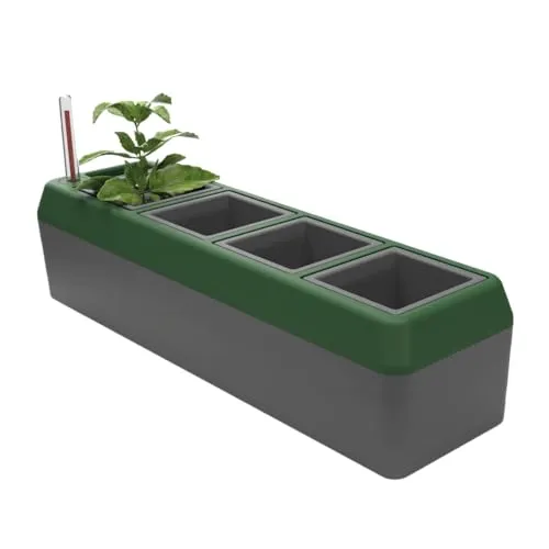 BioGreen Kräuterbeet "PROVENCE" für die Fensterbank - Kräuterbeet mit 4 herausnehmbaren Töpfen, pflegeleicht dank innovativem Bewässerungssystem, ideal für Innen- und Außenbereich.