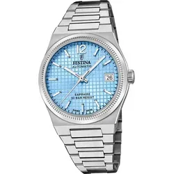 Festina Damenuhr Edelstahl silber UF20029/2 - Elegante Damenarmbanduhr aus Edelstahl mit blauem Zifferblatt, Swiss Made, wasserdicht bis 10 bar und mechanischem Uhrwerk für höchste Präzision.